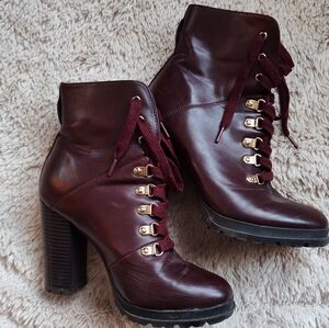 BEDAZZLE elegant Burgundy Leather Ankle Boots Size 8